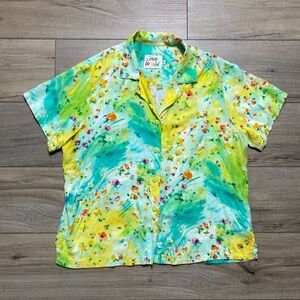 Jams World Womens Hawaiian Aloha Shot Sleeve Button Up Shirt Size Small